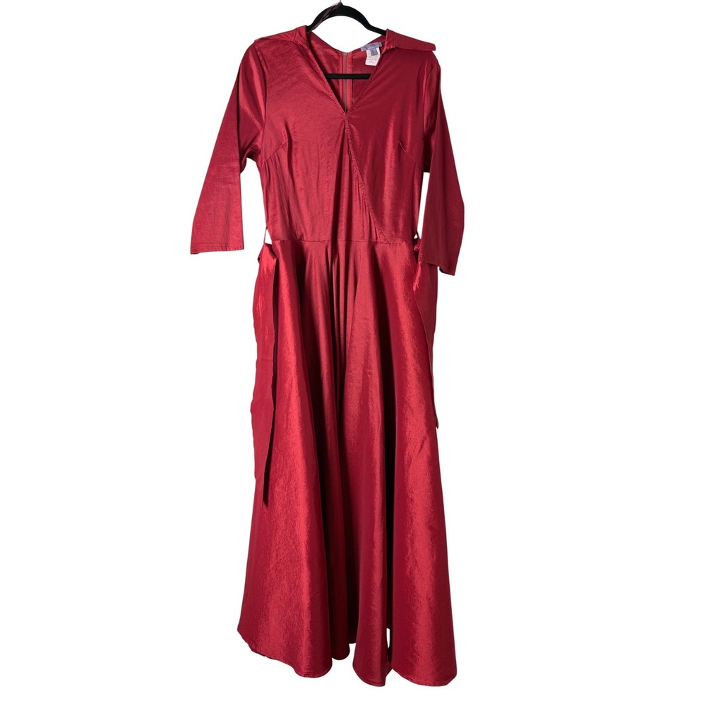 Elen Maxi Dress Women Plus Size XL Red Formal Shimmer Vintage Coquette Belt Gala